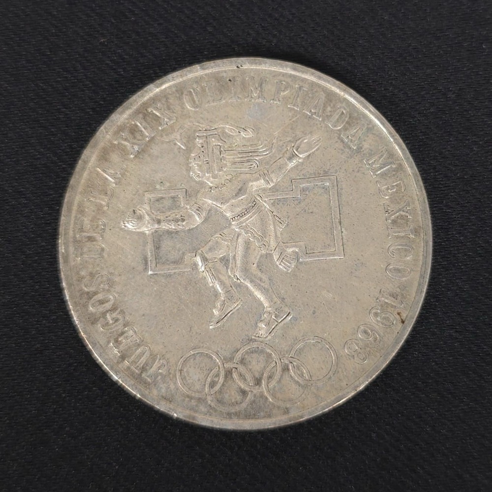 1968 Mexico XIX Olympic Games Aztec Ball Player 25 Pesos Silver Coin‎ Ley 0.720